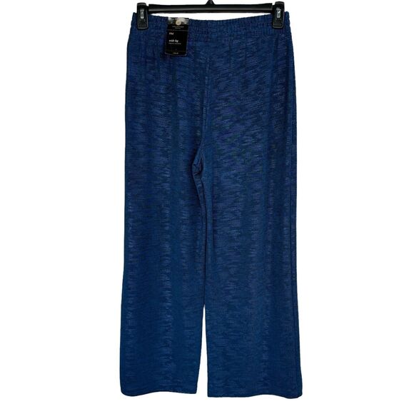 JM Collection Petite Medium Wide Leg Pants Loungewear Elastic Waist Shiny Blue - Picture 2 of 7